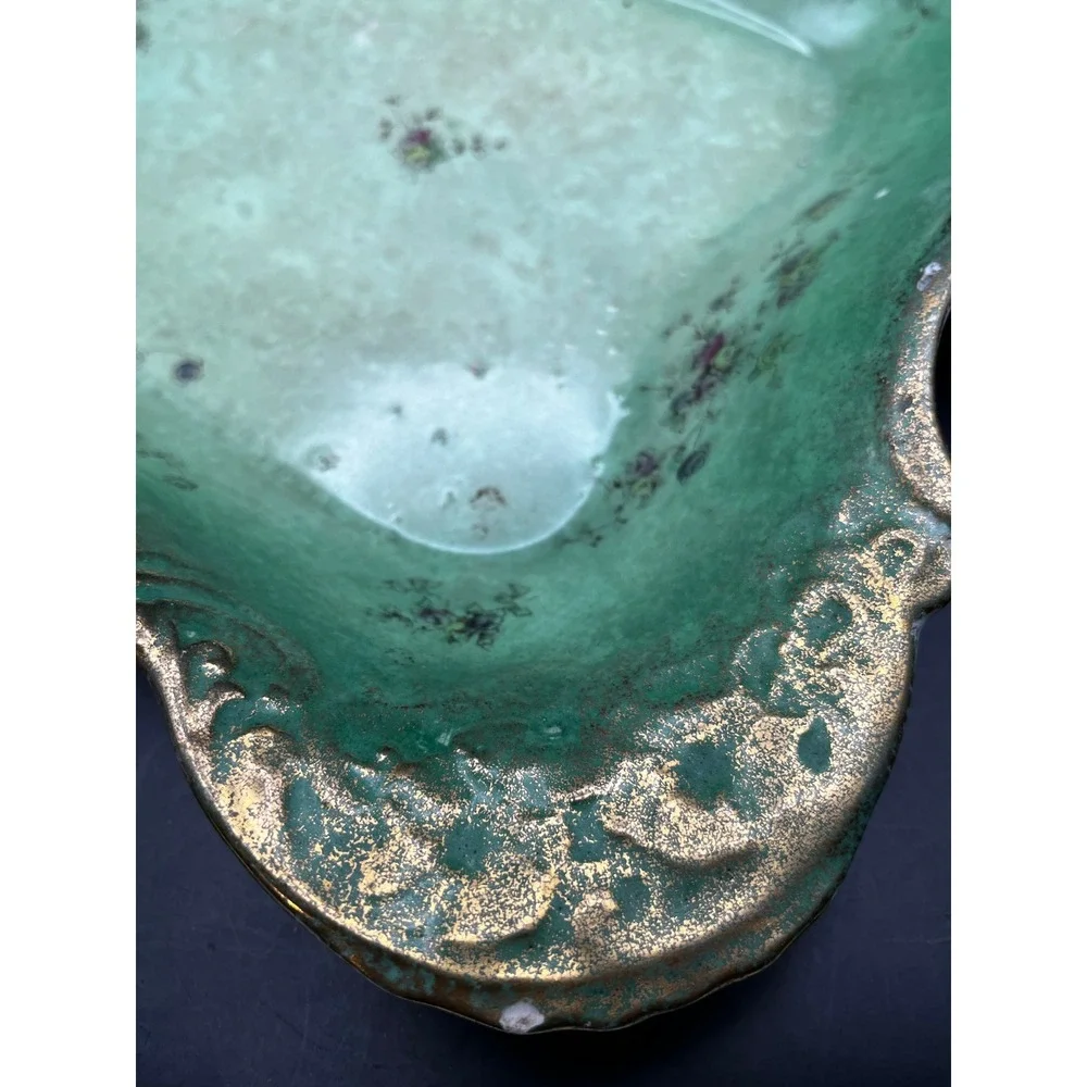 Antique Goodwins Majolica Green Rectangular Serving Tray Early 1900s 12x9